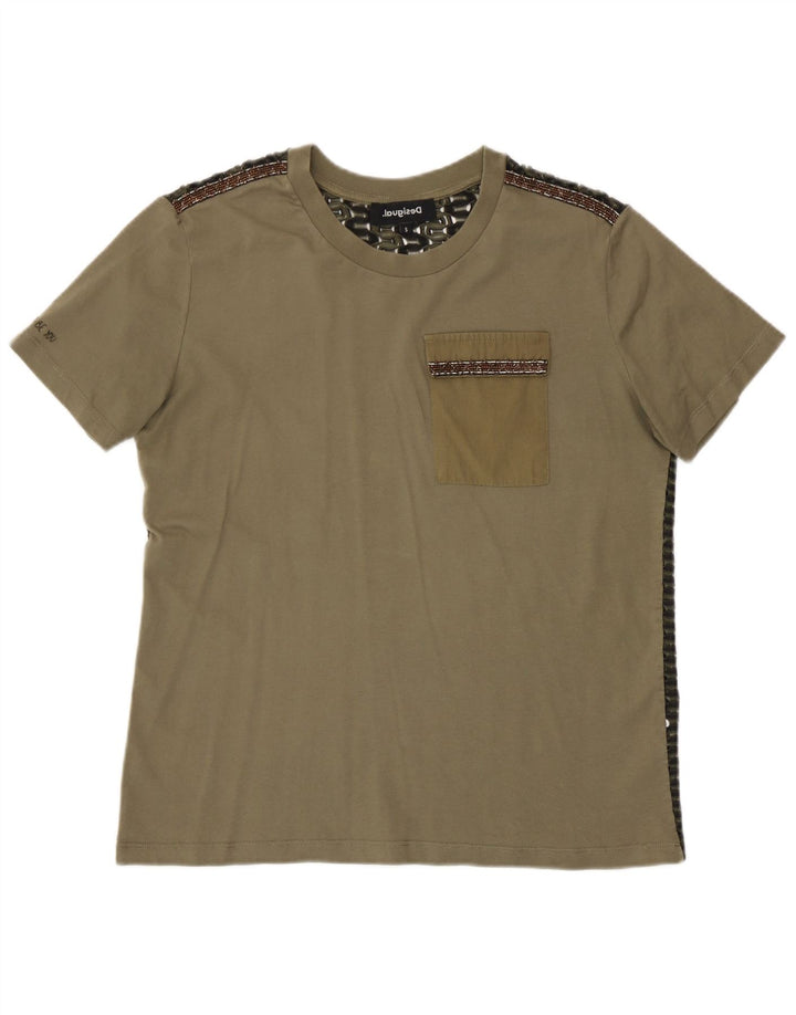 Desigual Camiseta Feminina Top UK 10 Pequeno Poliéster Cáqui