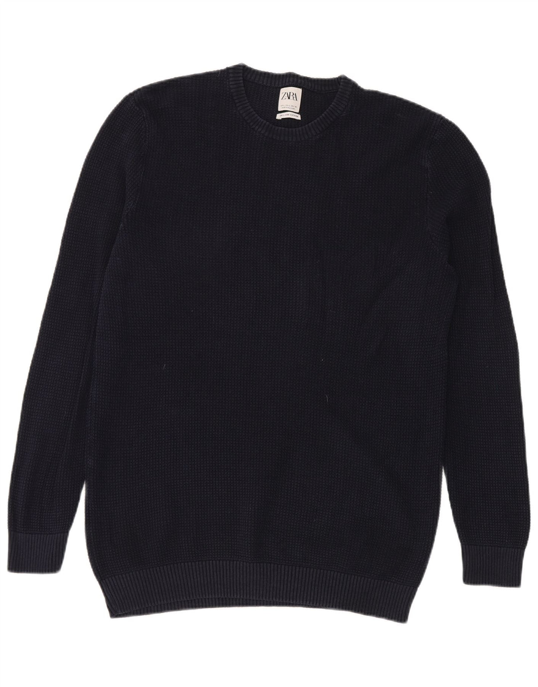 Zara Suéter masculino com gola redonda grande algodão azul marinho
