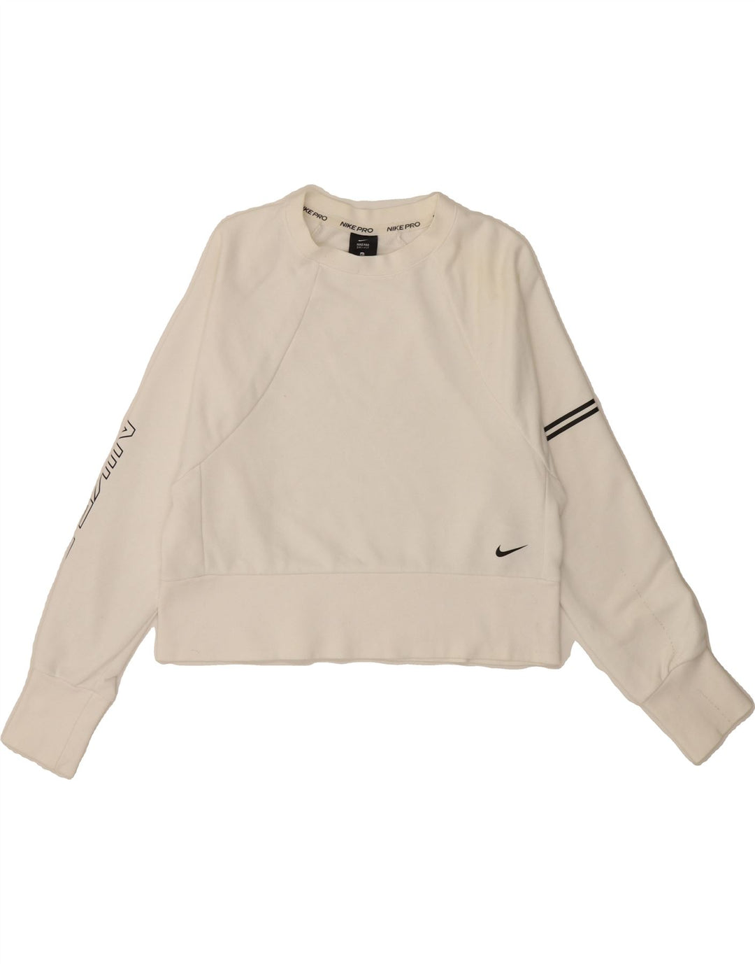 NIKE Womens Oversized Crop Graphic Sweatshirt Jumper UK 6 XS White Cotton Vintage Nike and Second-Hand Nike from Messina Hembry 