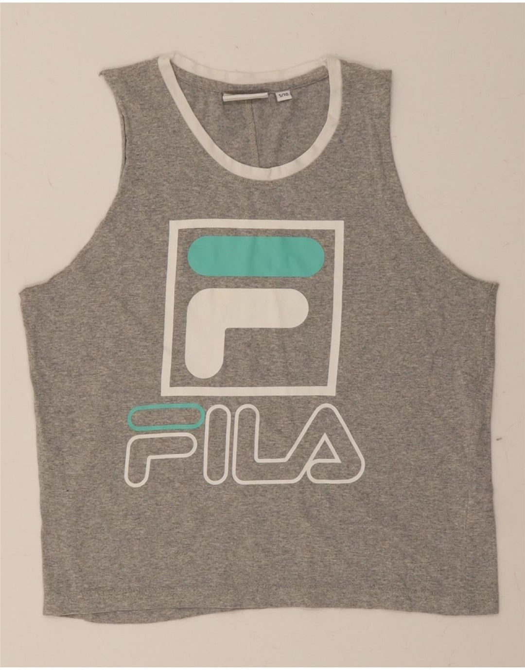 FILA Womens Graphic Vest Top UK 10 Small Grey Cotton Vintage Fila and Second-Hand Fila from Messina Hembry 