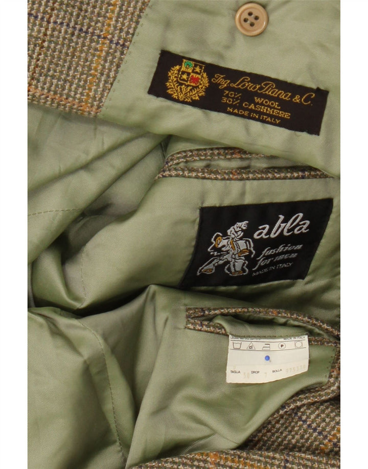 Jaqueta blazer masculina Abla com 2 botões IT 50 grande lã houndstooth verde