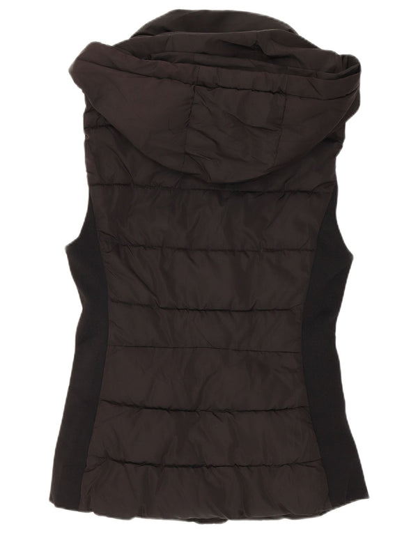 Colete acolchoado com capuz feminino Zara UK 10 pequeno poliéster preto