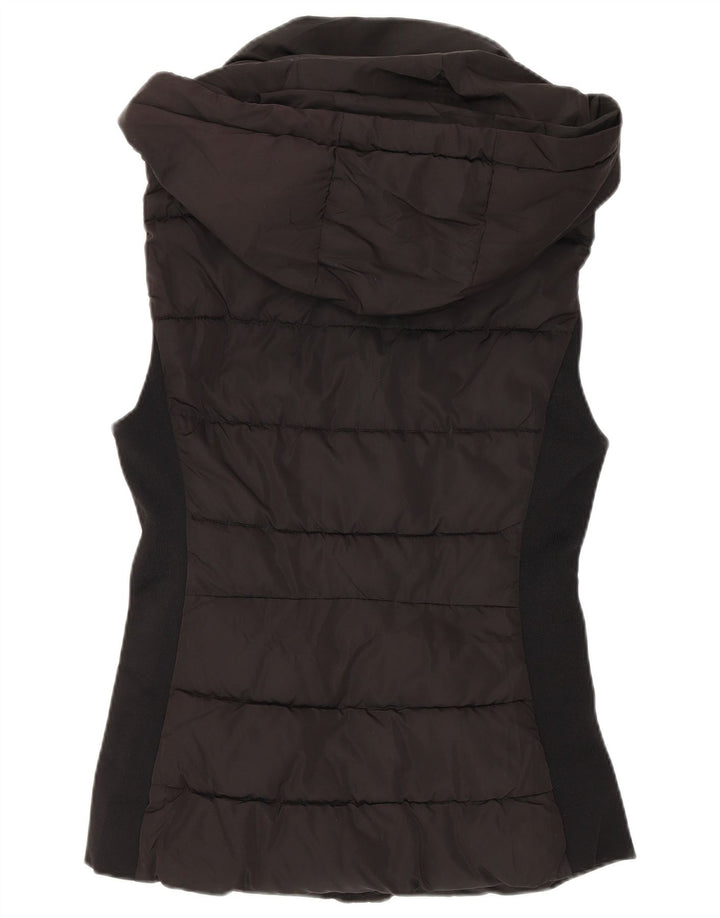 Colete acolchoado com capuz feminino Zara UK 10 pequeno poliéster preto