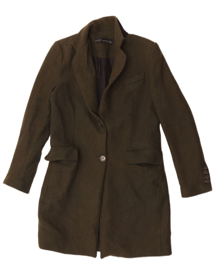 Sobretudo feminino Zara UK 10 pequena lã cáqui