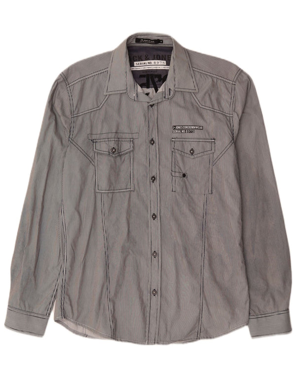 Camisa gráfica masculina Jack & Jones de algodão listrado azul médio