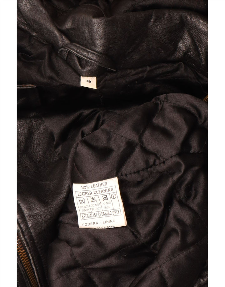 Jaqueta de couro superdimensionada com capuz feminino vintage IT 48 XL couro preto