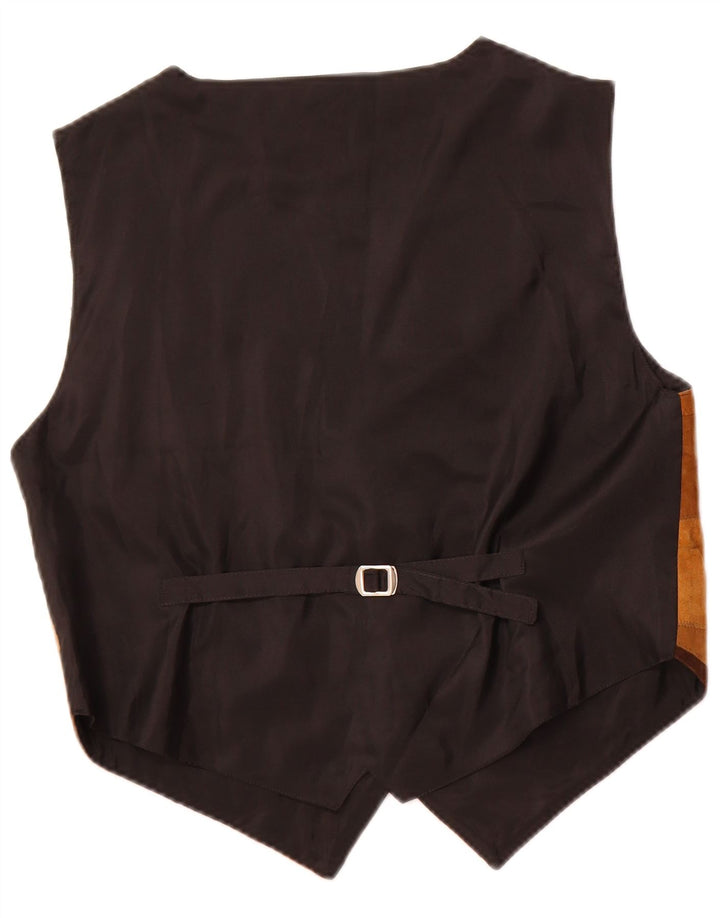 Colete de camurça vintage feminino Reino Unido 14 couro marrom médio patchwork