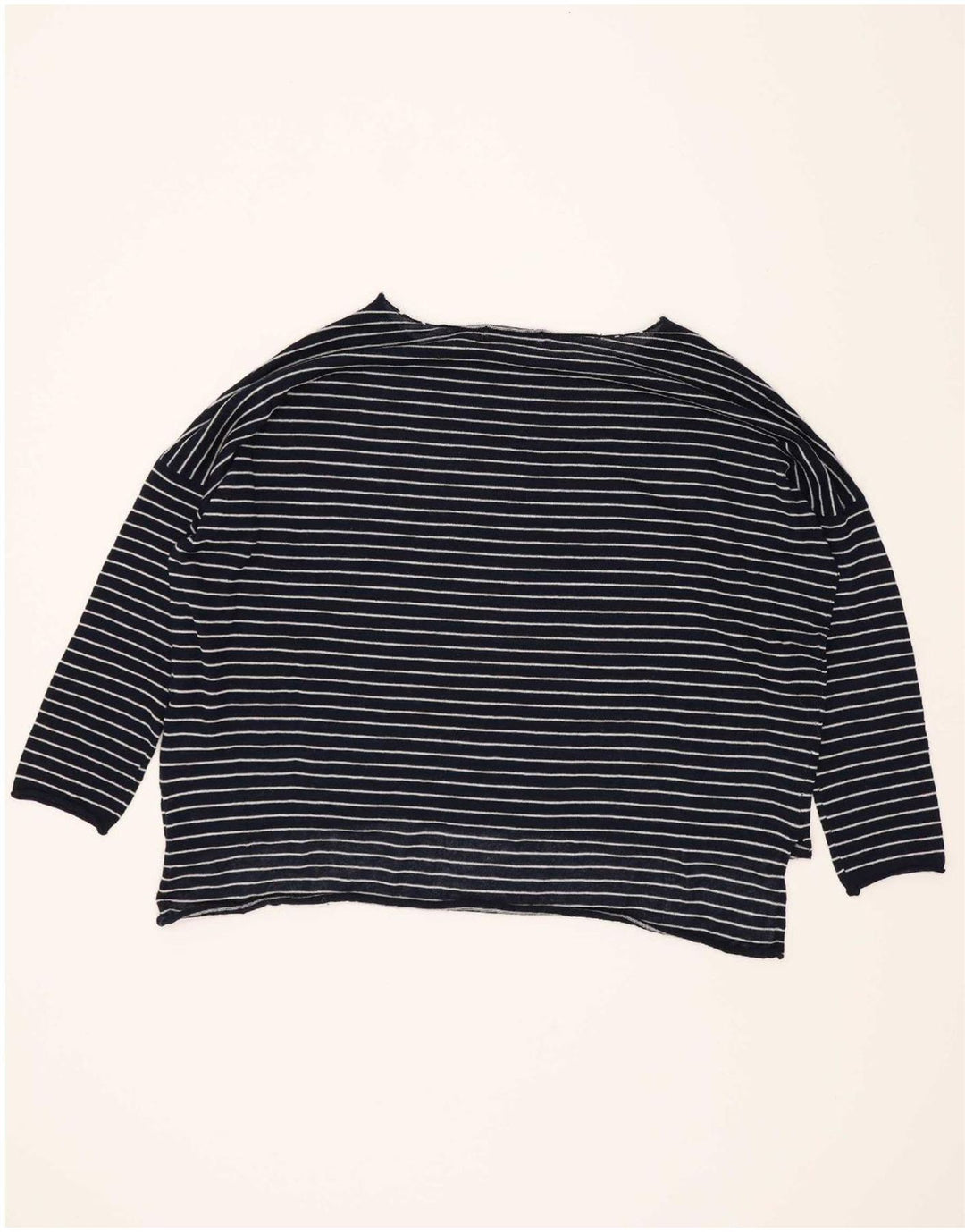 Zara Top feminino oversized manga 3/4 Reino Unido 10 pequeno listrado azul marinho