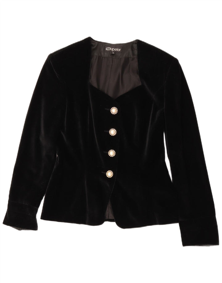Conjunto de saia feminina superior de veludo com 4 botões e 2 peças IT 42 médio W28 preto