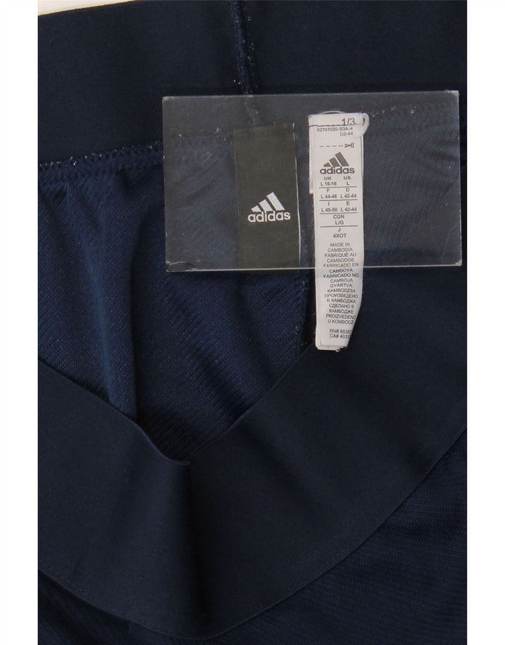 Calça de treino feminina Adidas UK 16/18 grande azul marinho poliéster