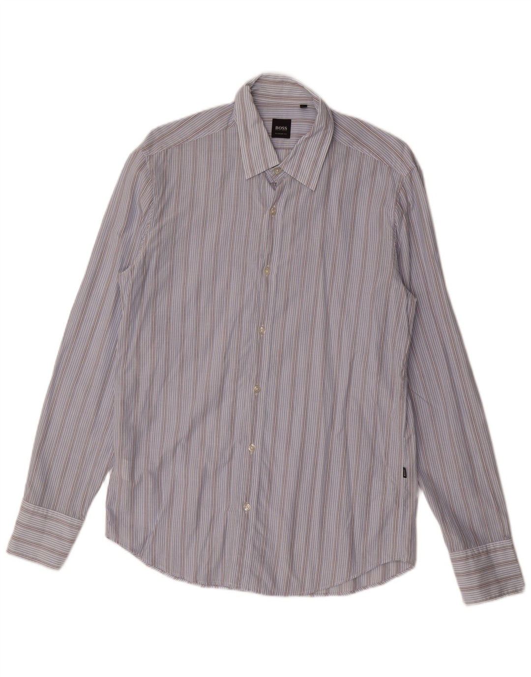 Camisa masculina de ajuste regular HUGO BOSS algodão listrado azul médio
