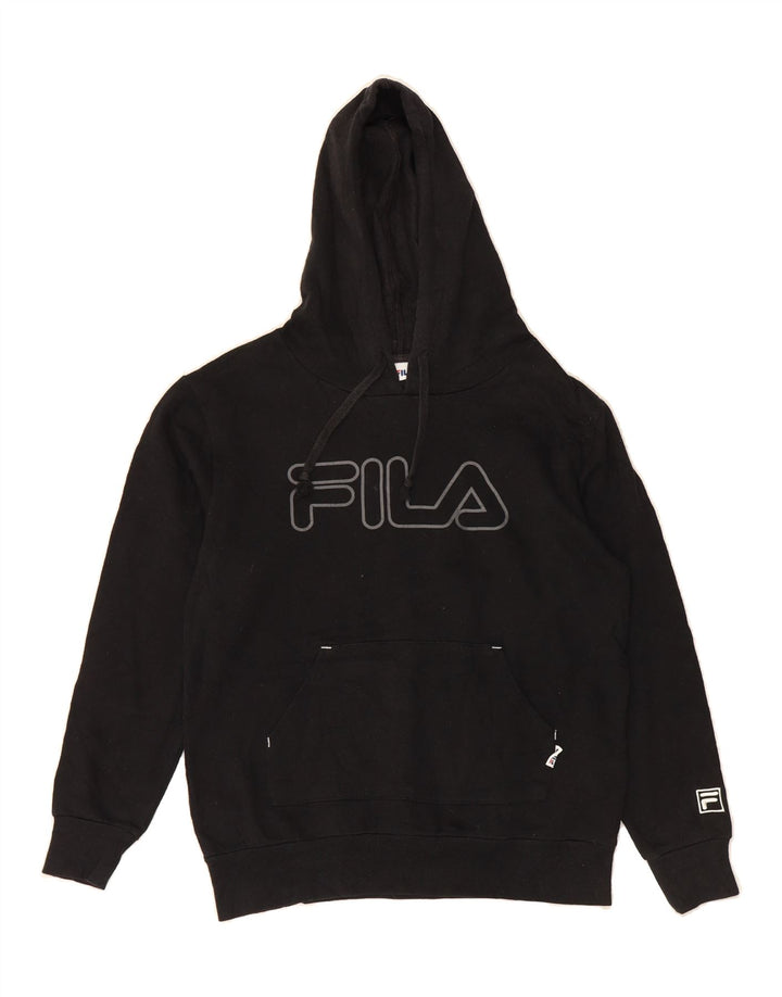 FILA Womens Graphic Hoodie Jumper UK 16 Large Black Vintage Fila and Second-Hand Fila from Messina Hembry 