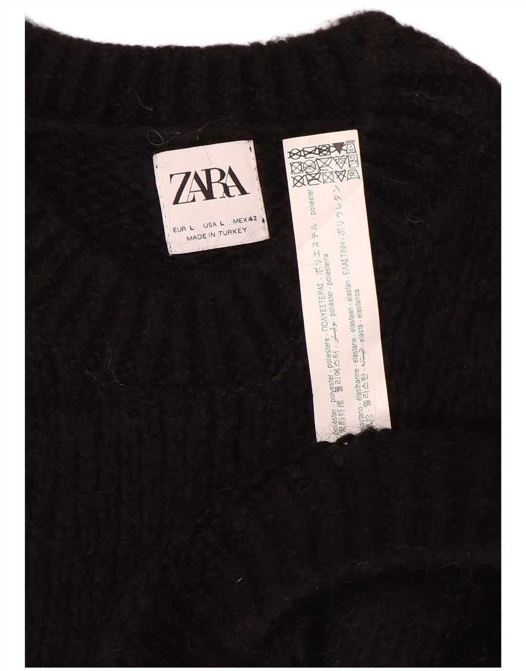 Zara Suéter masculino com gola redonda, grande poliéster preto
