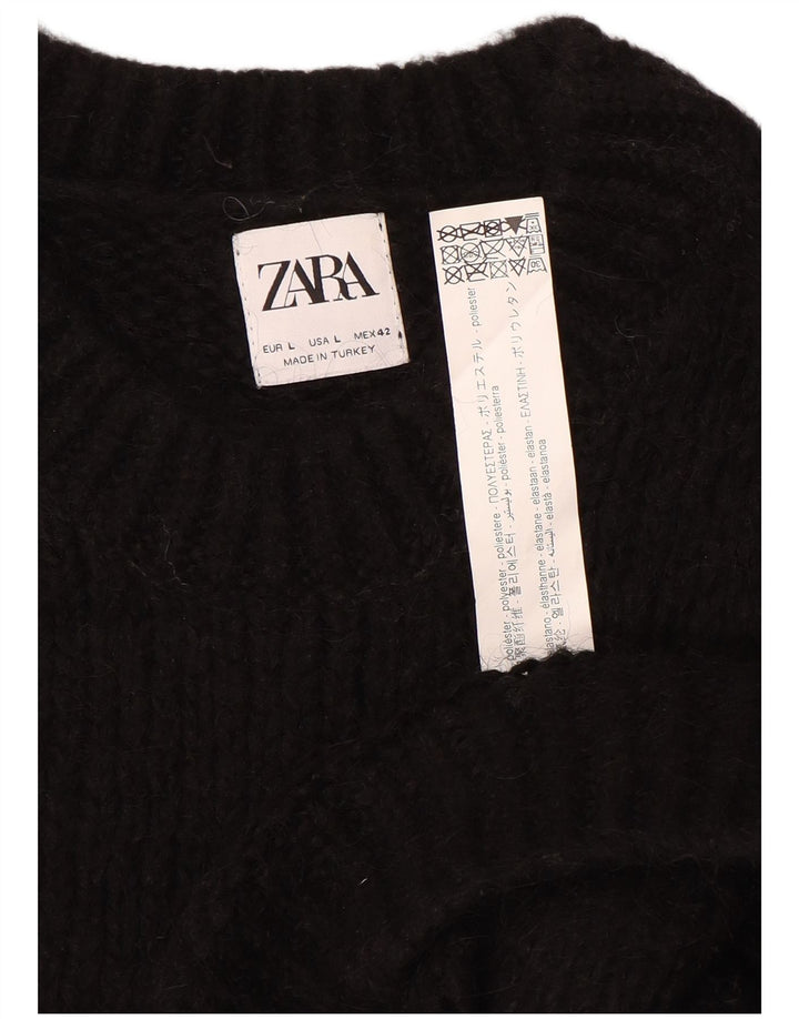 Zara Suéter masculino com gola redonda, grande poliéster preto
