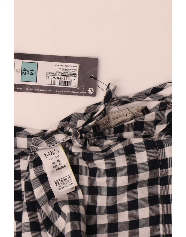 Blusa feminina Marks & Spencer Reino Unido 14 grande algodão guingão azul marinho