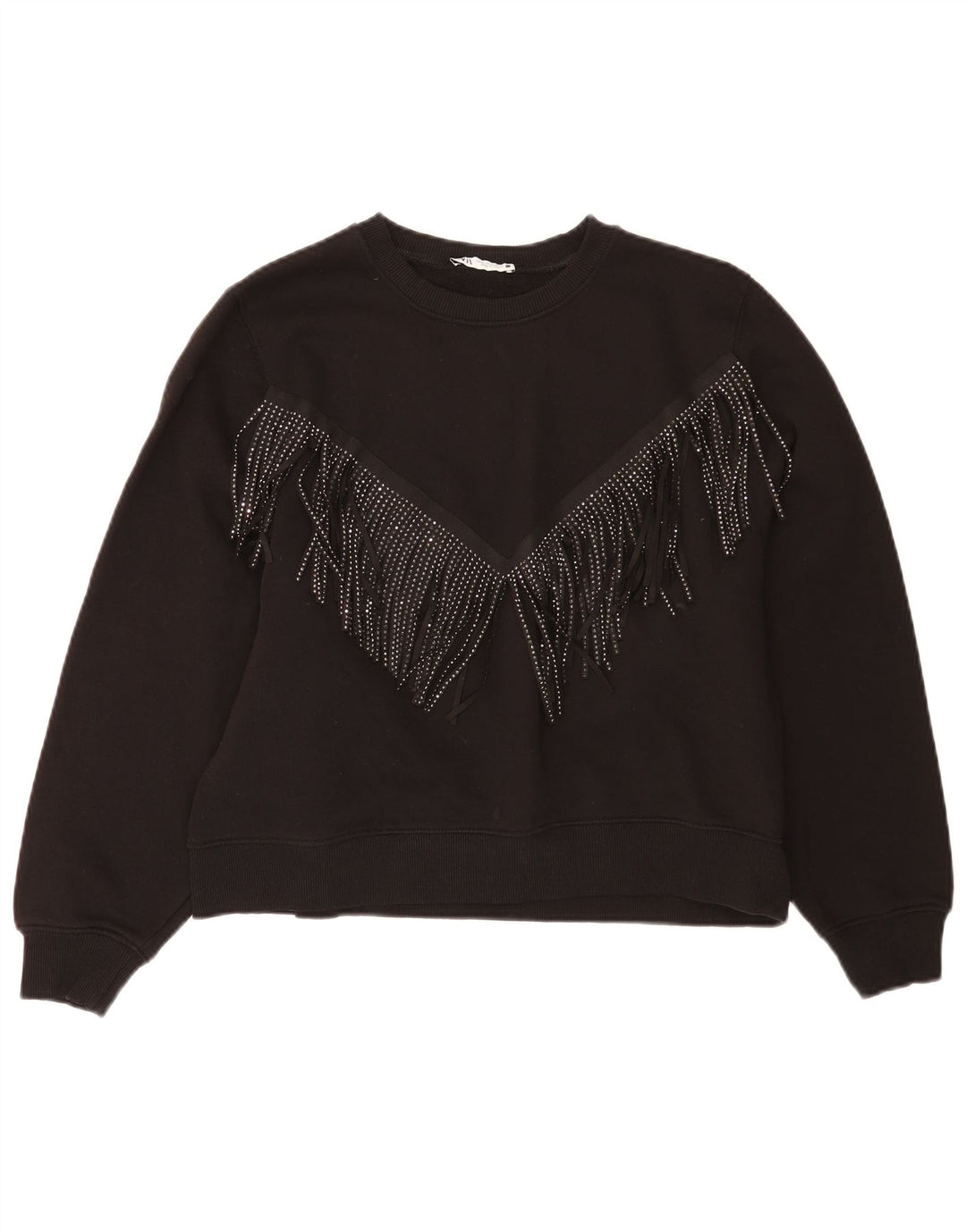 Zara Womens Crop Oversized Moletom Jumper Reino Unido 14 Médio Algodão Preto