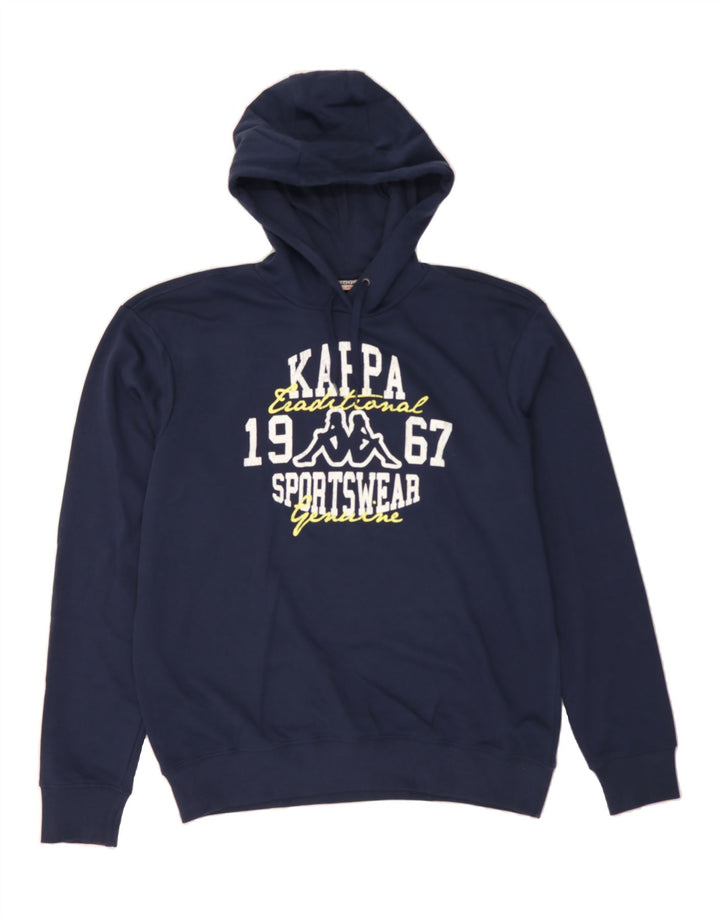 KAPPA Mens Graphic Hoodie Jumper 2XL Navy Blue Cotton Vintage Kappa and Second-Hand Kappa from Messina Hembry 