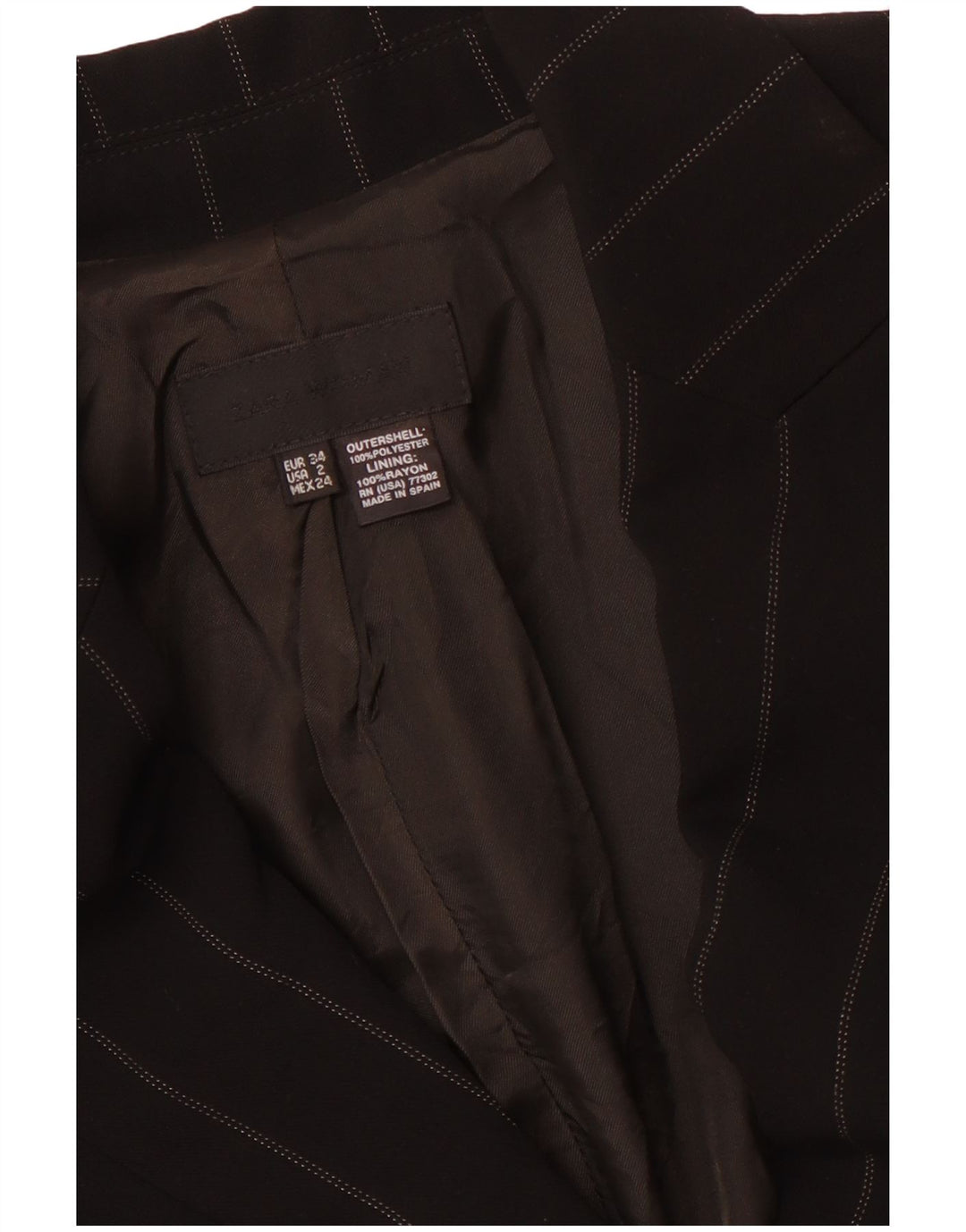 Jaqueta blazer feminina ZARA com 1 botão EU 34 2XS poliéster listrado preto