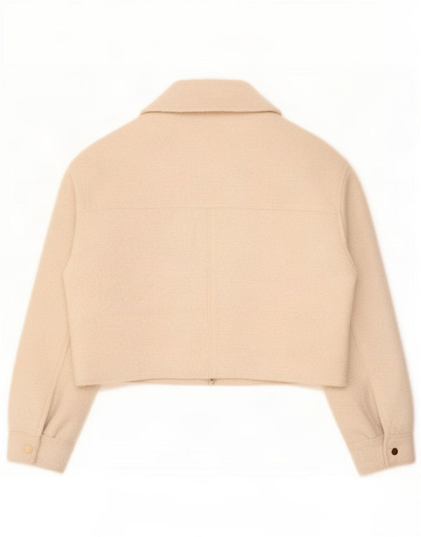 Zara Womens Crop Oversized Bomber Jacket UK 10 Pequeno Poliéster Bege