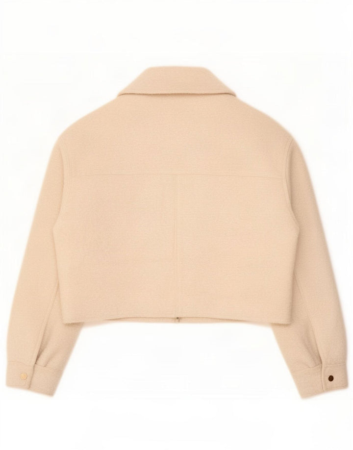Zara Womens Crop Oversized Bomber Jacket UK 10 Pequeno Poliéster Bege