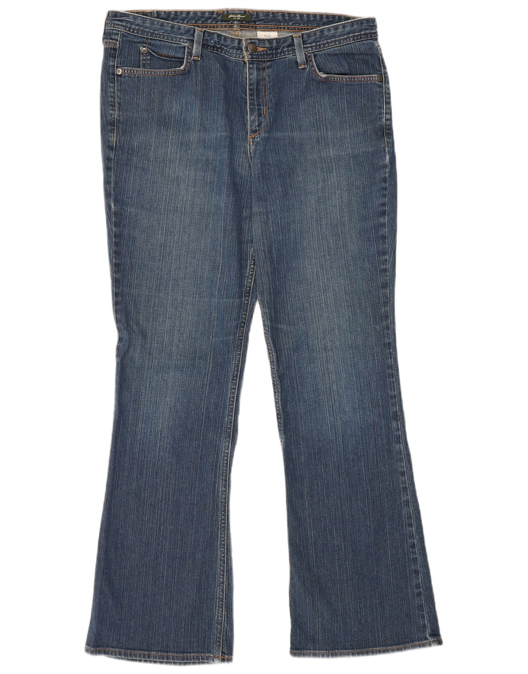 EDDIE BAUER Calça jeans feminina bootcut EUA 14 XL W36 L30 algodão azul