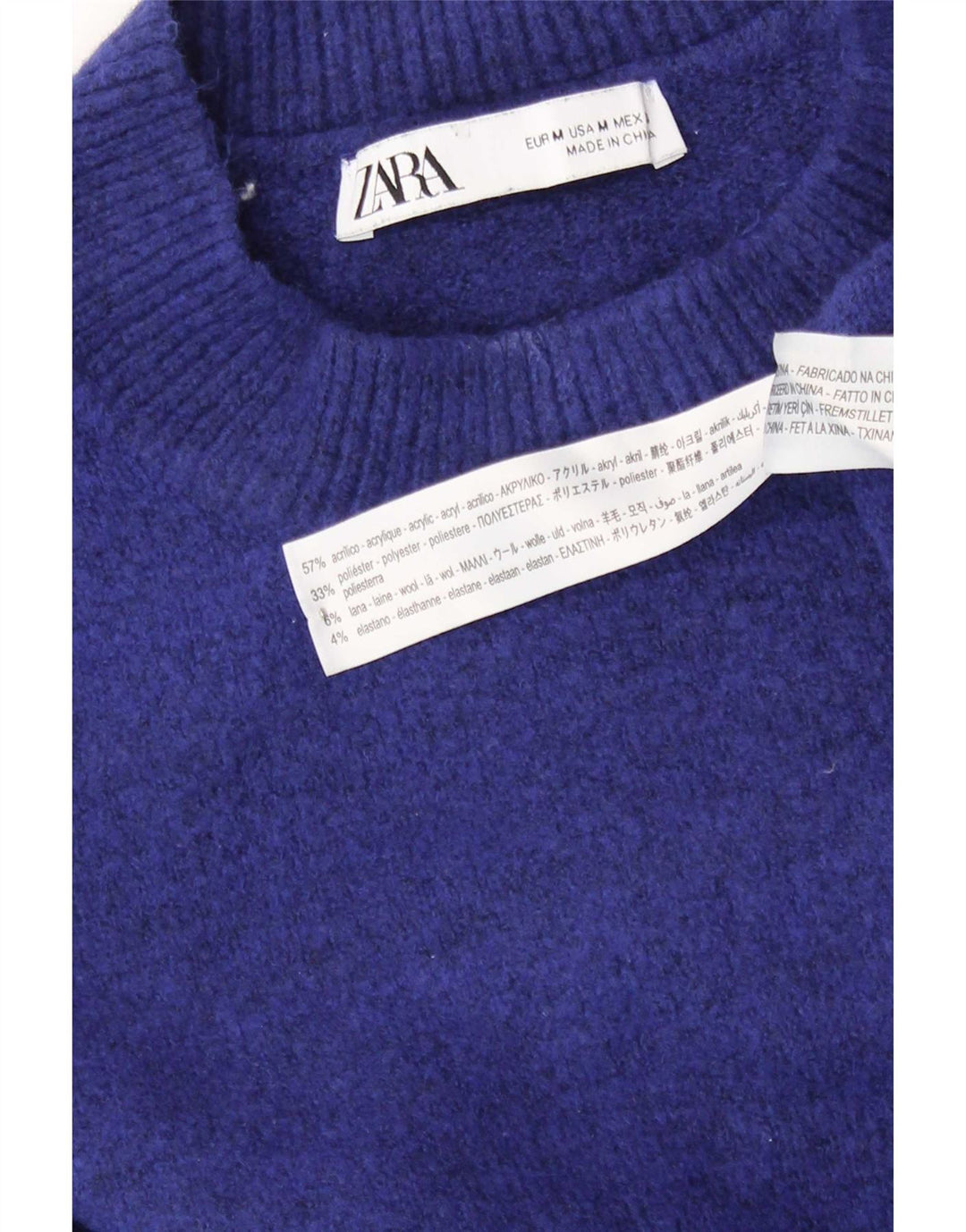 Zara Suéter feminino oversized com gola redonda Reino Unido 14 Acrílico azul médio