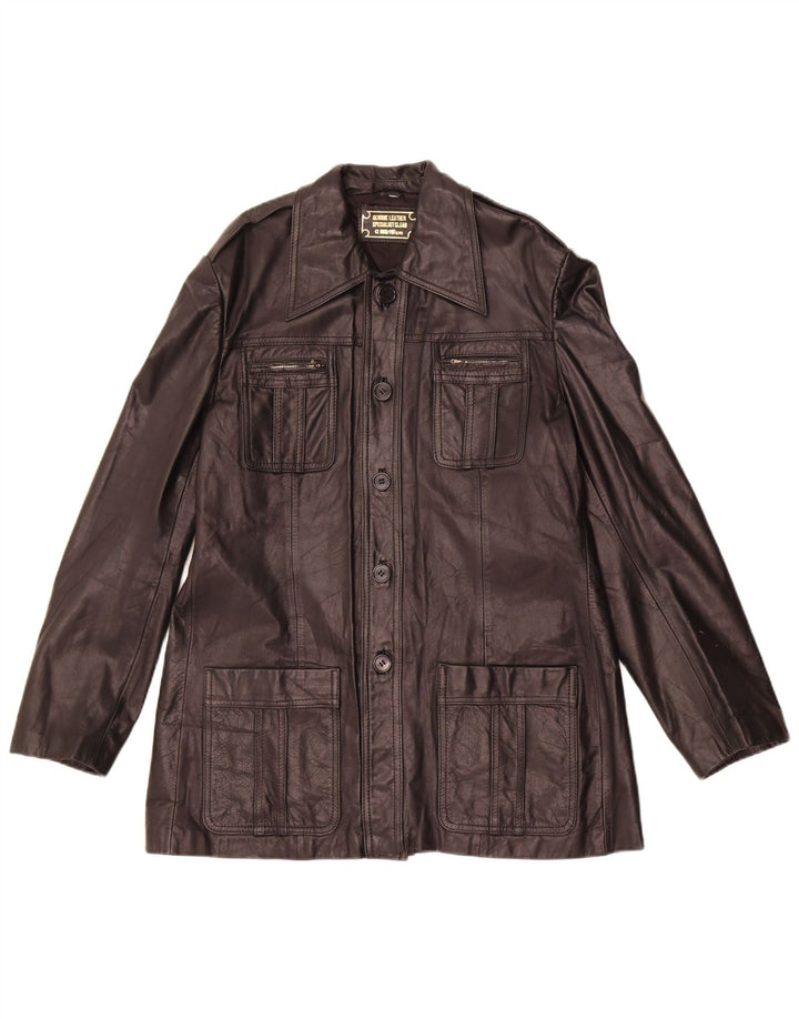 Jaqueta de couro feminina vintage IT 42 couro preto médio