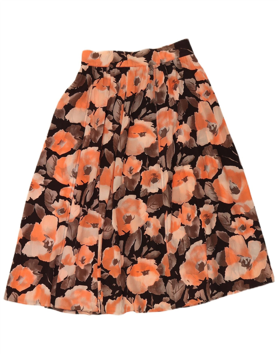 Saia larga feminina vintage W28 médio laranja floral