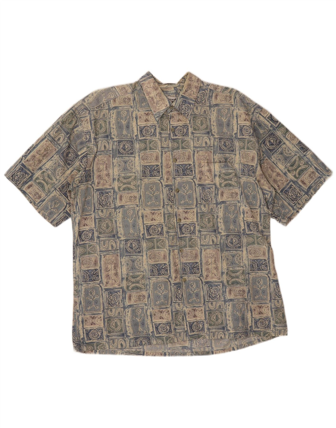 Camisa masculina Pierre Cardin de manga curta grande azul patchwork algodão