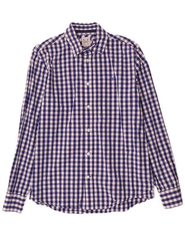 Crew Clothing Camisa masculina pequena azul algodão guingão