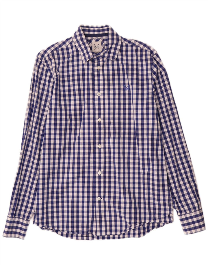 Crew Clothing Camisa masculina pequena azul algodão guingão