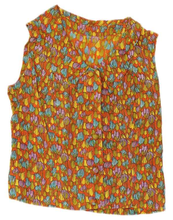 Blusa feminina vintage cropped UK 10 pequena floral multicolorida