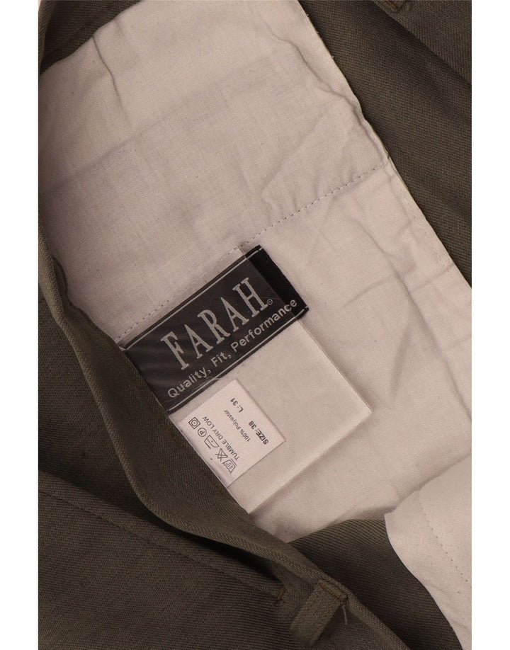 Calça casual reta masculina Farah W38 L31 poliéster cáqui