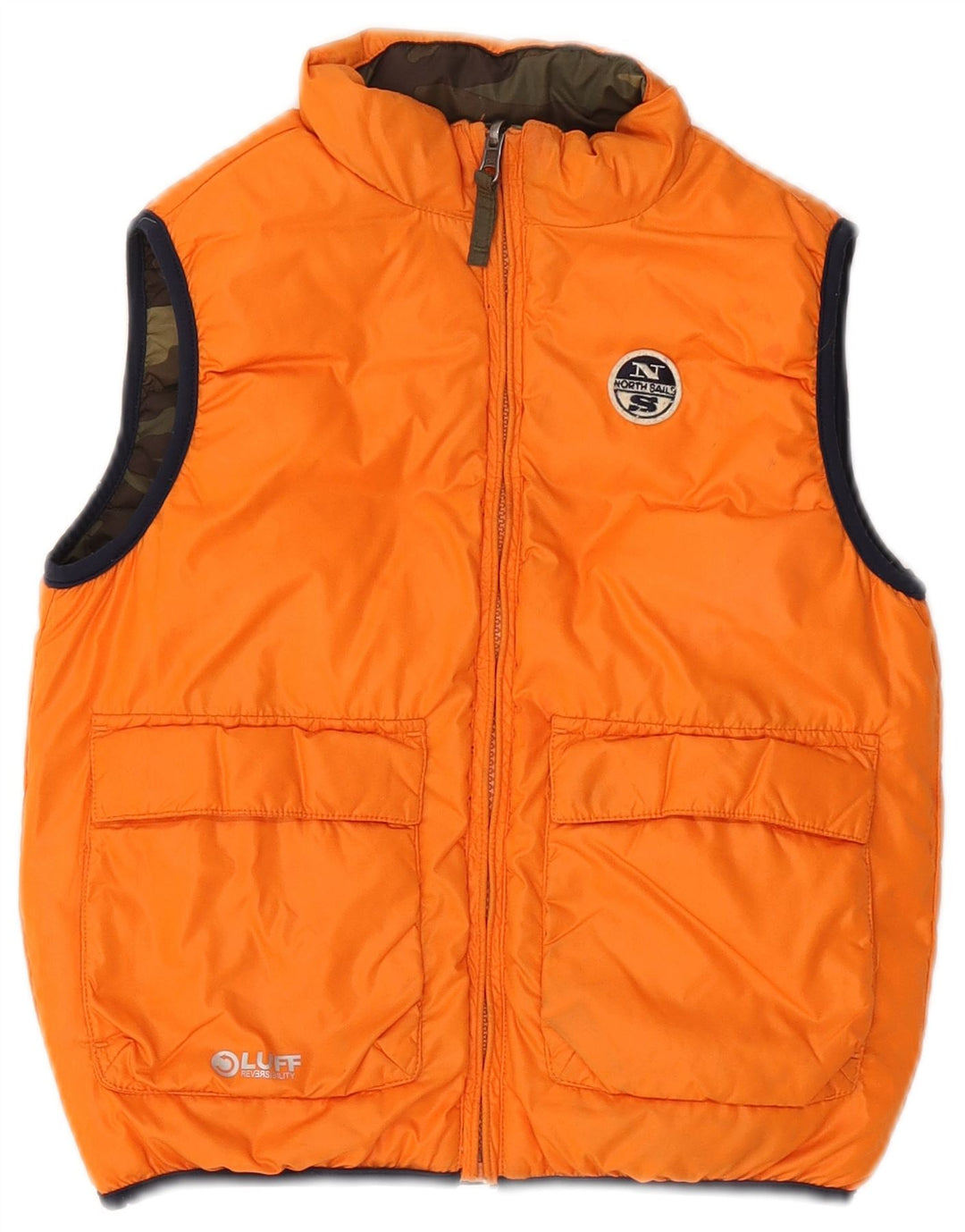 NORTH SAILS Boys Reversible Padded Gilet 5-6 Years Khaki Camouflage