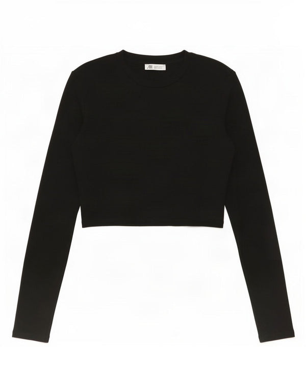 Zara Womens Crop Top Manga Longa Reino Unido 12 Médio Preto