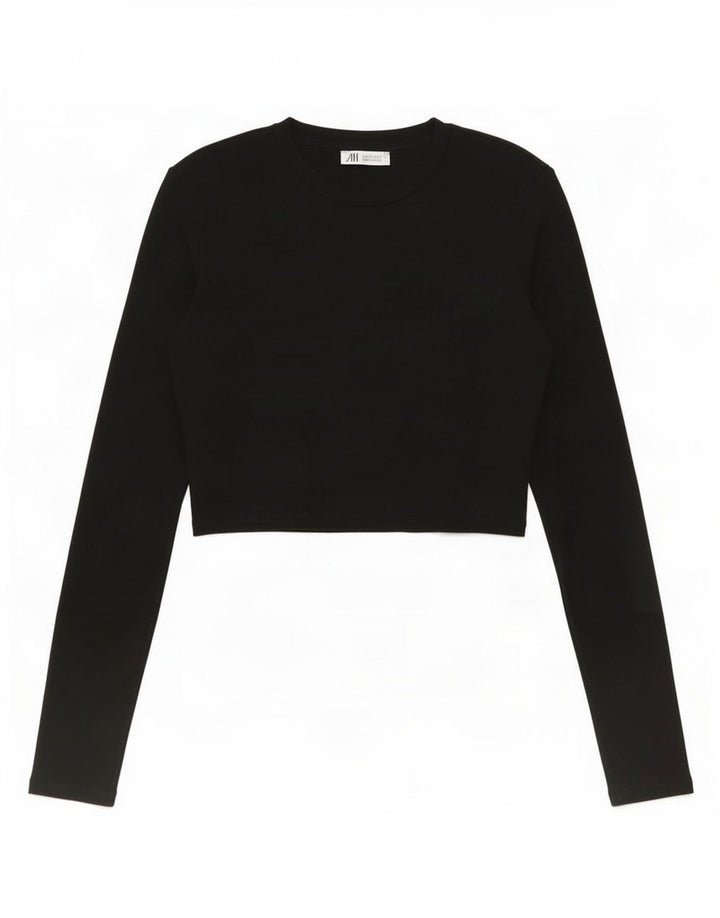 Zara Womens Crop Top Manga Longa Reino Unido 12 Médio Preto