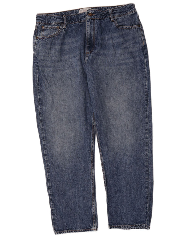 Calça jeans reta feminina Fat Face UK 16 grande W32 L26 algodão azul