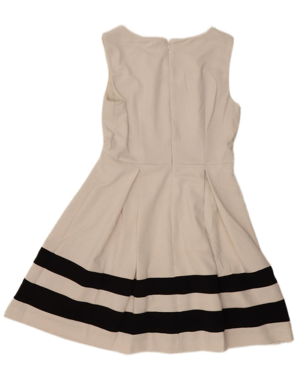 CALVIN KLEIN Vestido feminino sem mangas evasê EUA 10 grande listrado branco