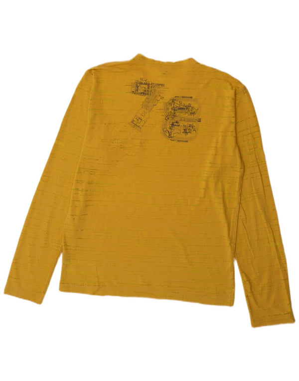 Calvin Klein Jeans masculino gráfico top manga comprida listra amarela grande