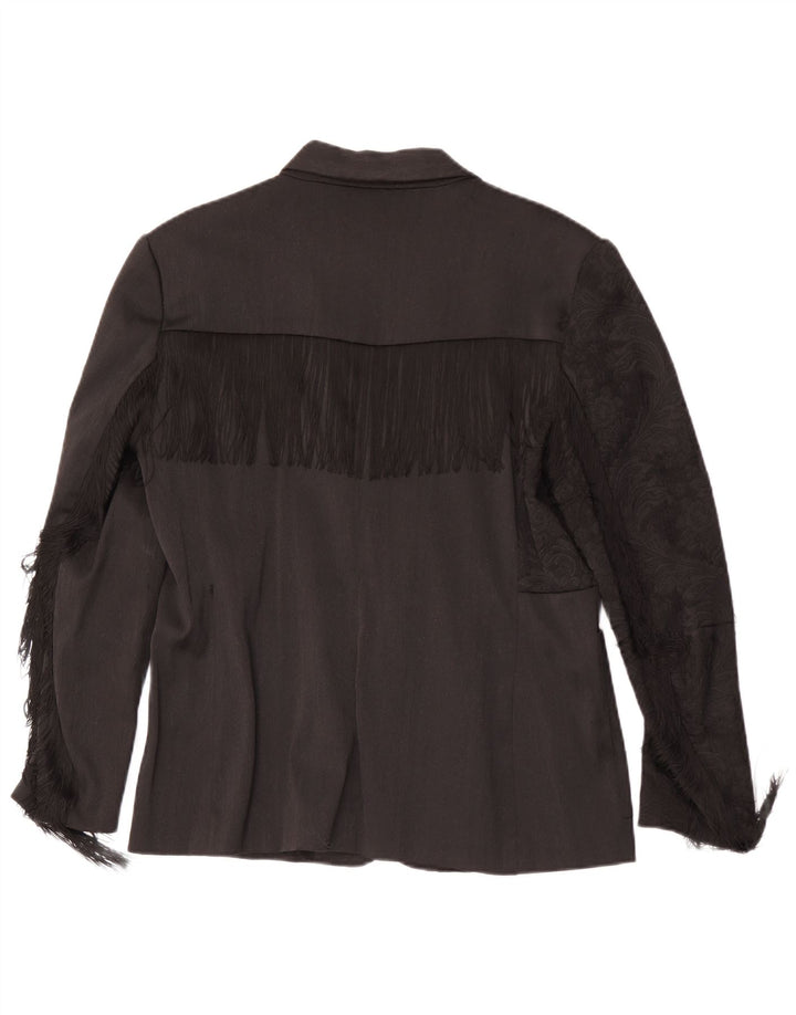 Jaqueta Blazer Feminina Desigual com 1 Botão UE 42 Grande Poliéster Paisley Preto