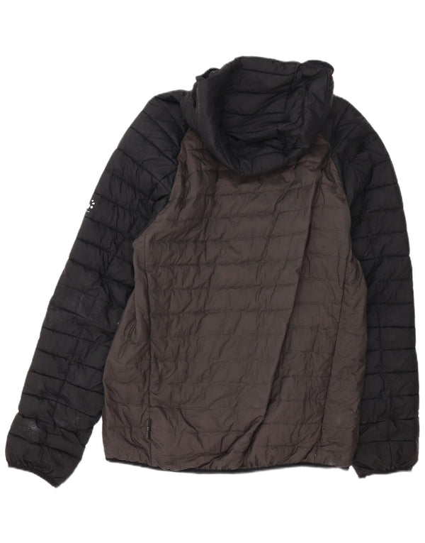 Jaqueta masculina acolchoada com capuz Jack Wolfskin Reino Unido 40 grande bloco colorido cinza