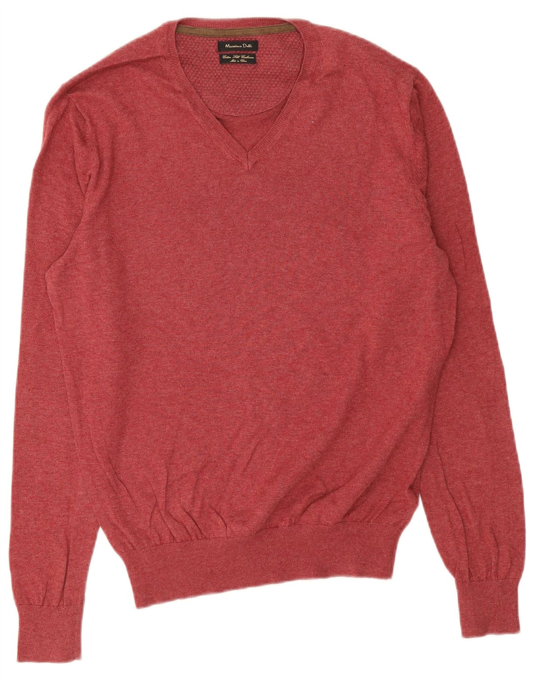 Suéter masculino Massimo Dutti com decote em V médio algodão Borgonha