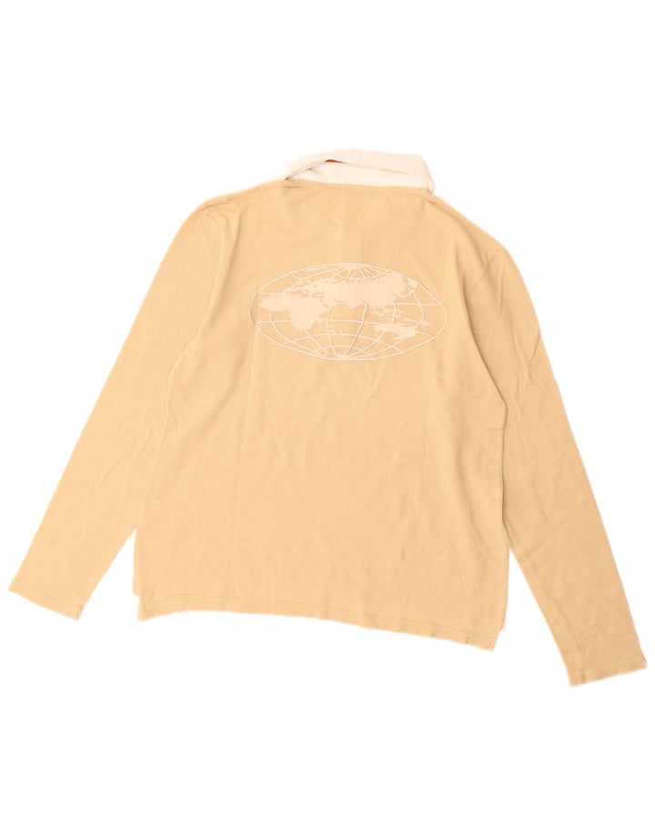 ALVIERO MARTINI Camisa polo masculina gráfica de manga comprida para rugby médio bege