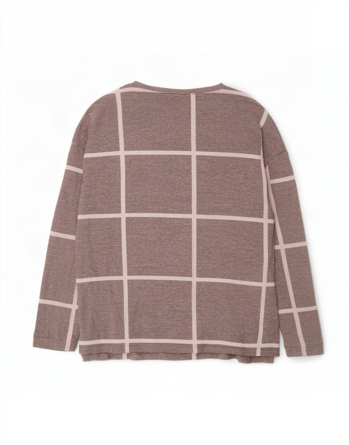 Top feminino Marks & Spencer de manga comprida UK 12 viscose xadrez cinza médio