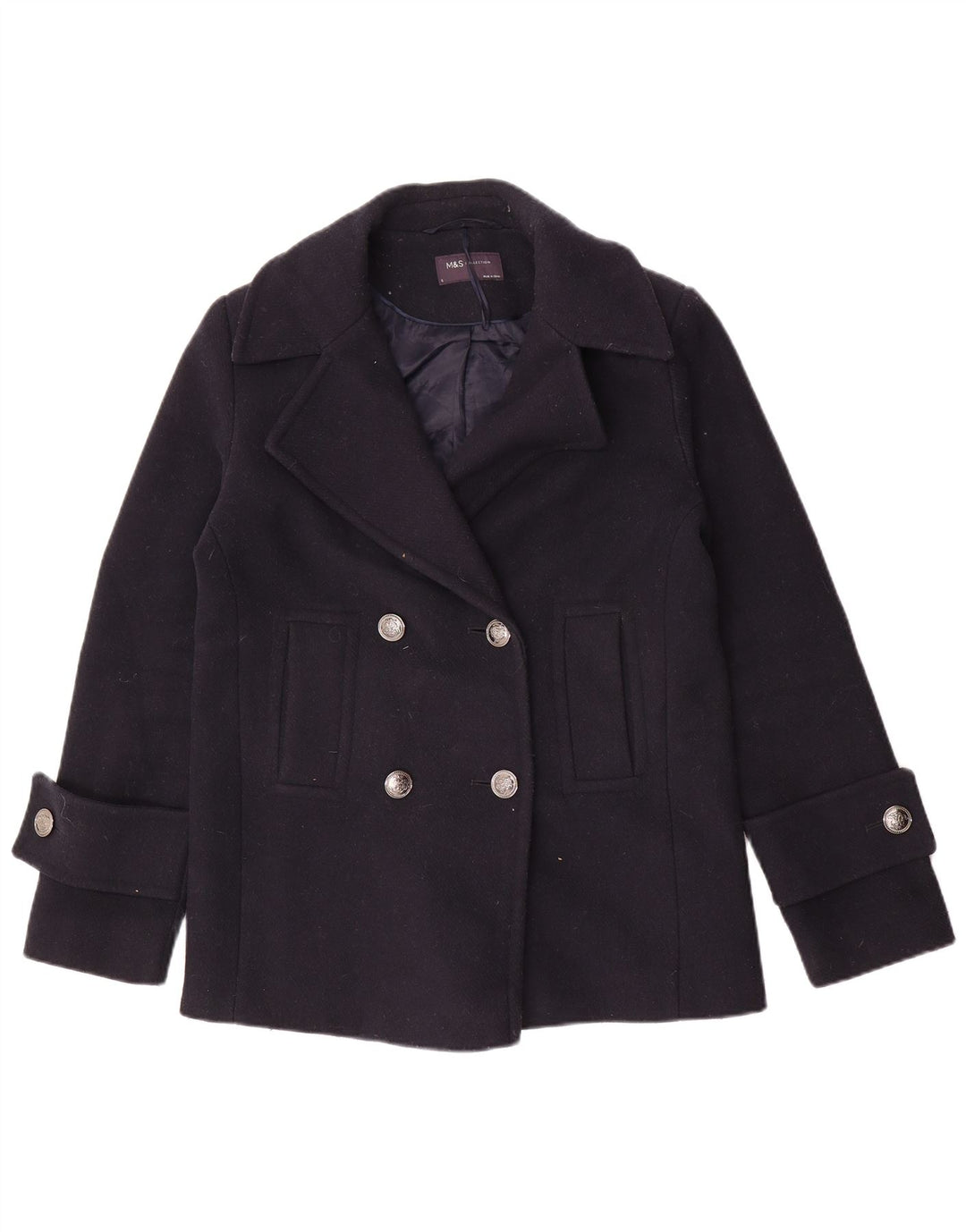 Casaco feminino oversized Pea da Marks & Spencer Reino Unido 8 pequeno poliéster azul marinho