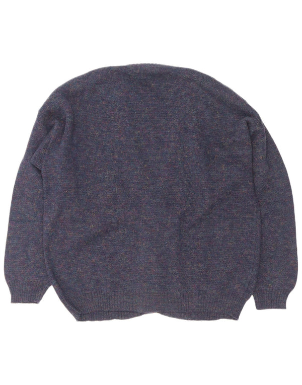 Suéter cardigã masculino vintage grande acrílico salpicado azul marinho