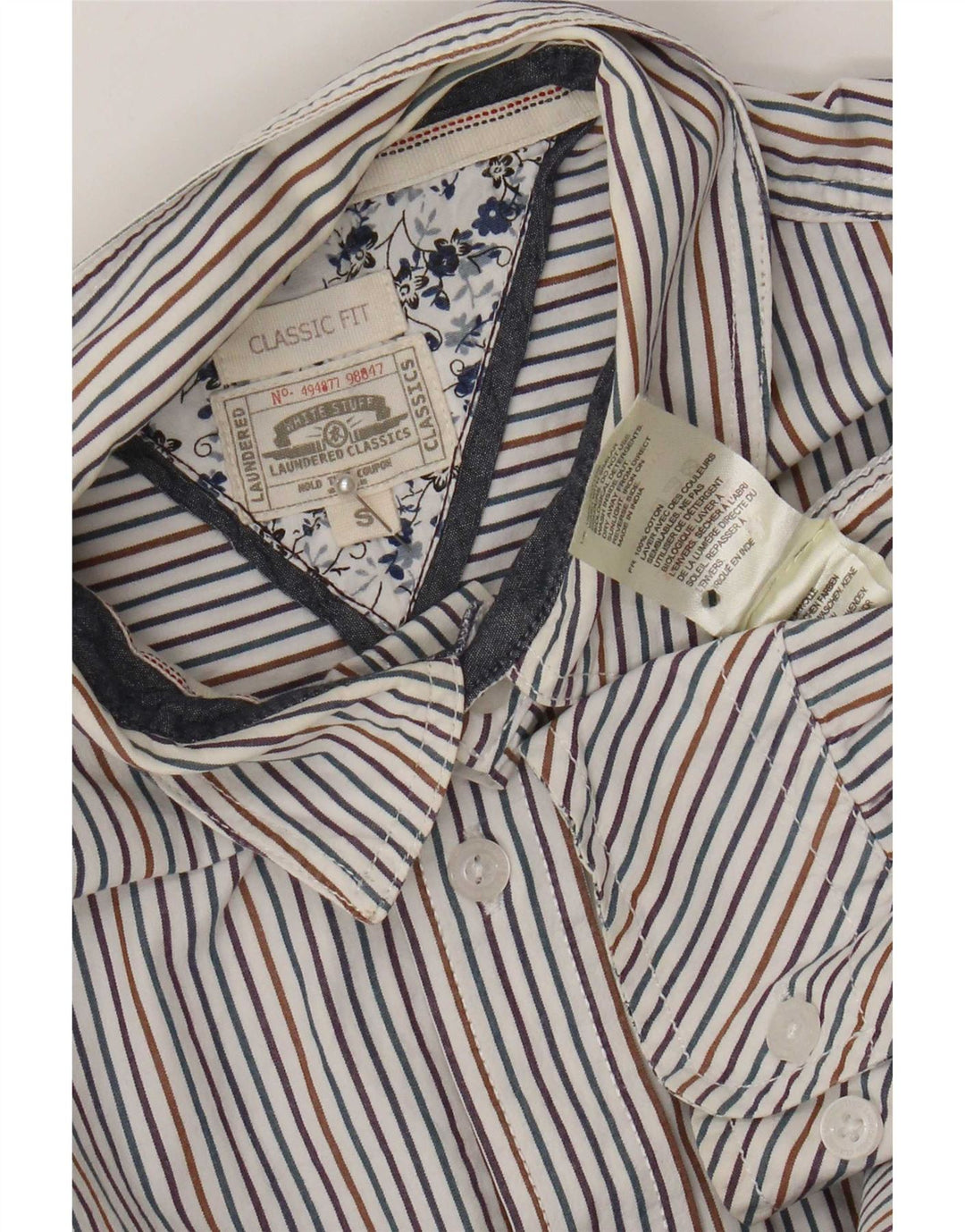 White Stuff Camisa masculina clássica de ajuste pequeno algodão listrado multicolorido