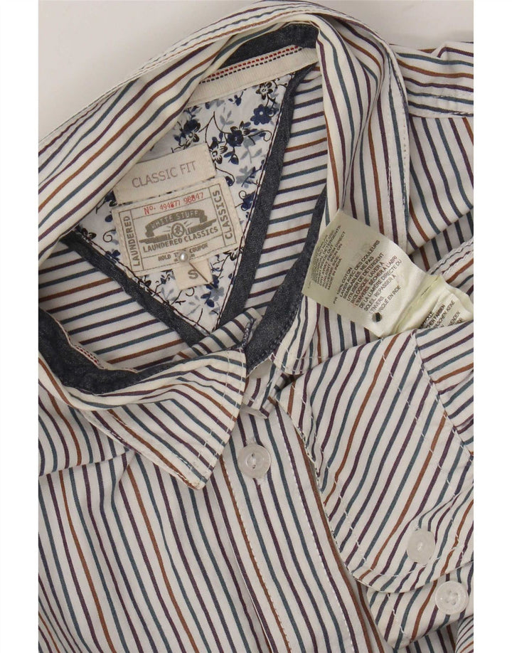 White Stuff Camisa masculina clássica de ajuste pequeno algodão listrado multicolorido