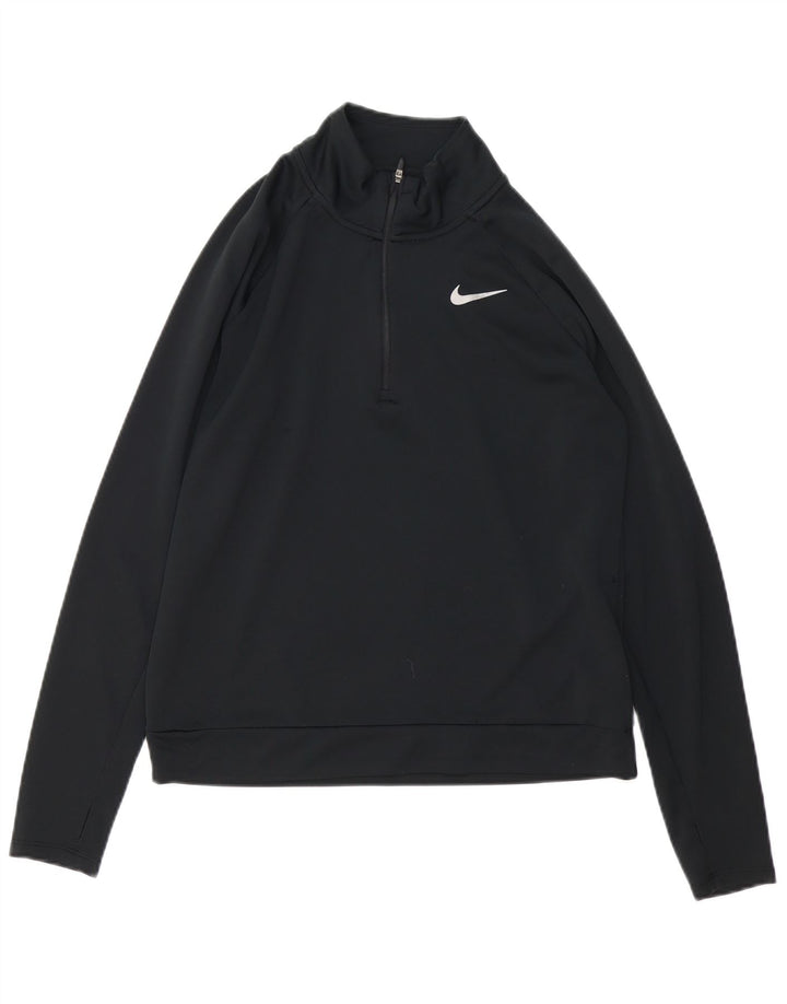NIKE Womens Dri Fit Zip Neck Pullover Treino Top Reino Unido 10 Pequeno Preto