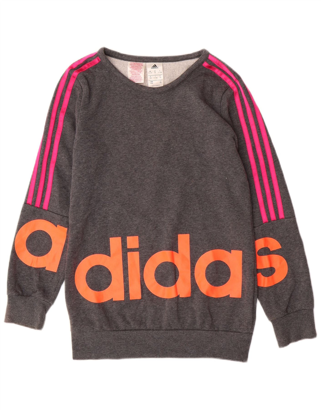 ADIDAS Meninas Graphic Sweatshirt Jumper 11-12 Anos Cinza Algodão